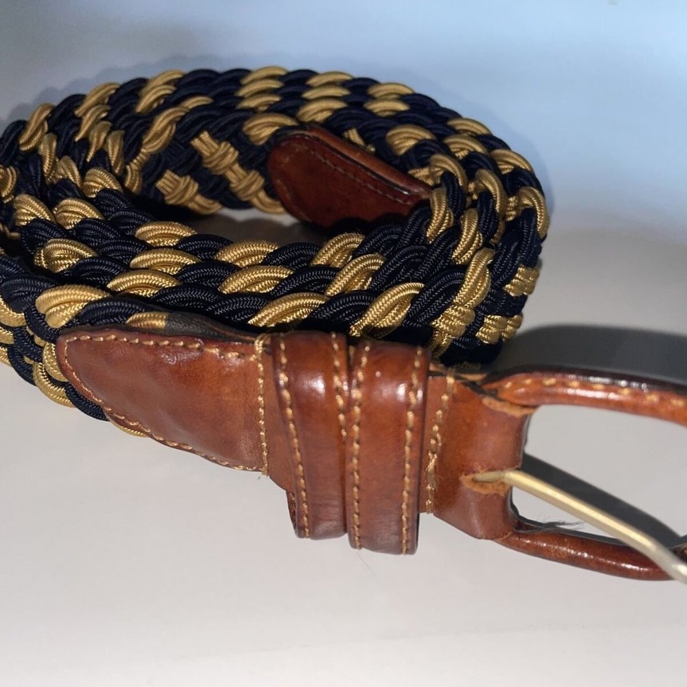 Leather Men's Belt Elastic Navy Gold Stretch One Size